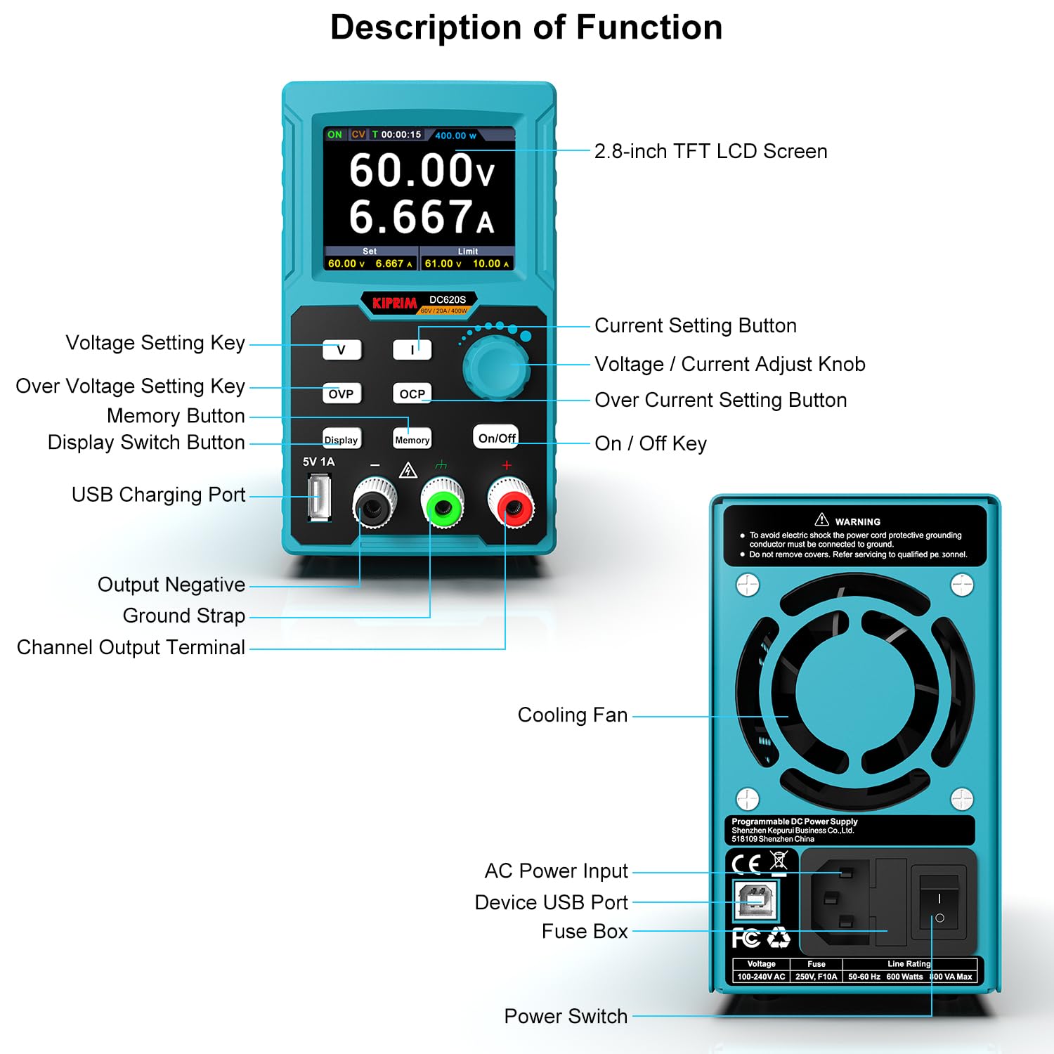 Kiprim DC620S 400W DC Power Supply (0-60 V 0-20 A)