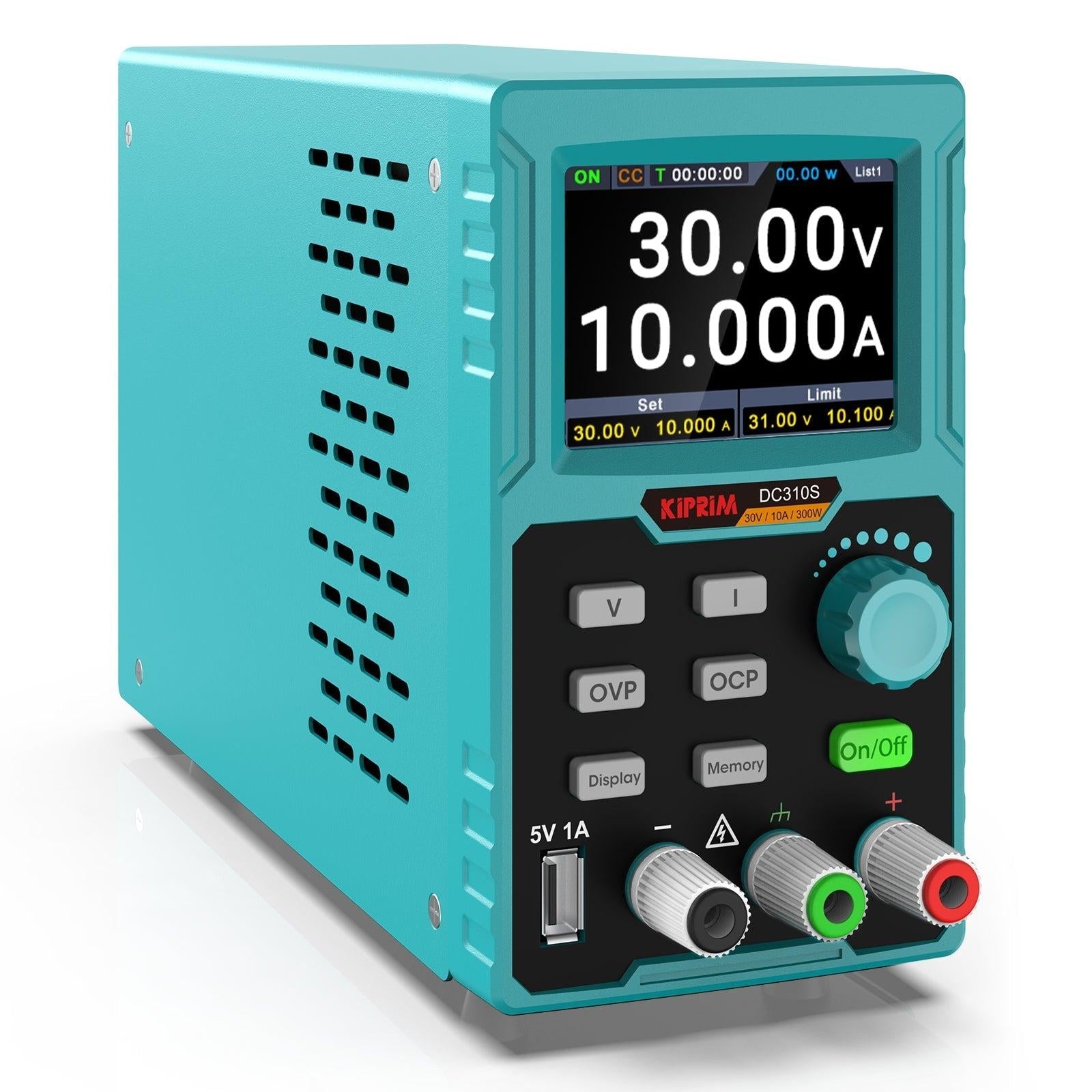 Kiprim DC310S DC power supply with adjustable voltage and current settings for easy project development.