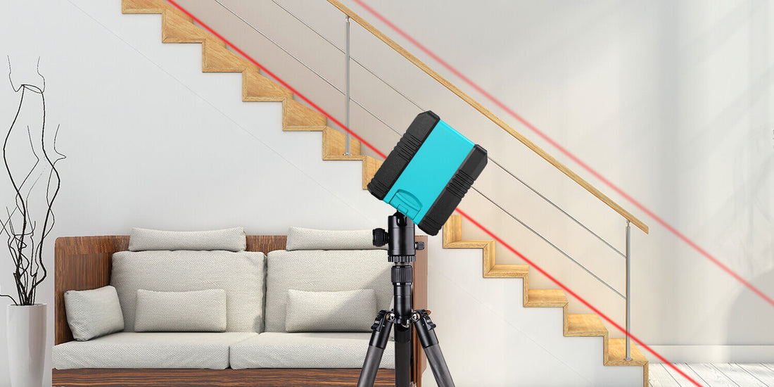 Laser Level in a home setting for accurate alignment of stairs and furniture during renovation.