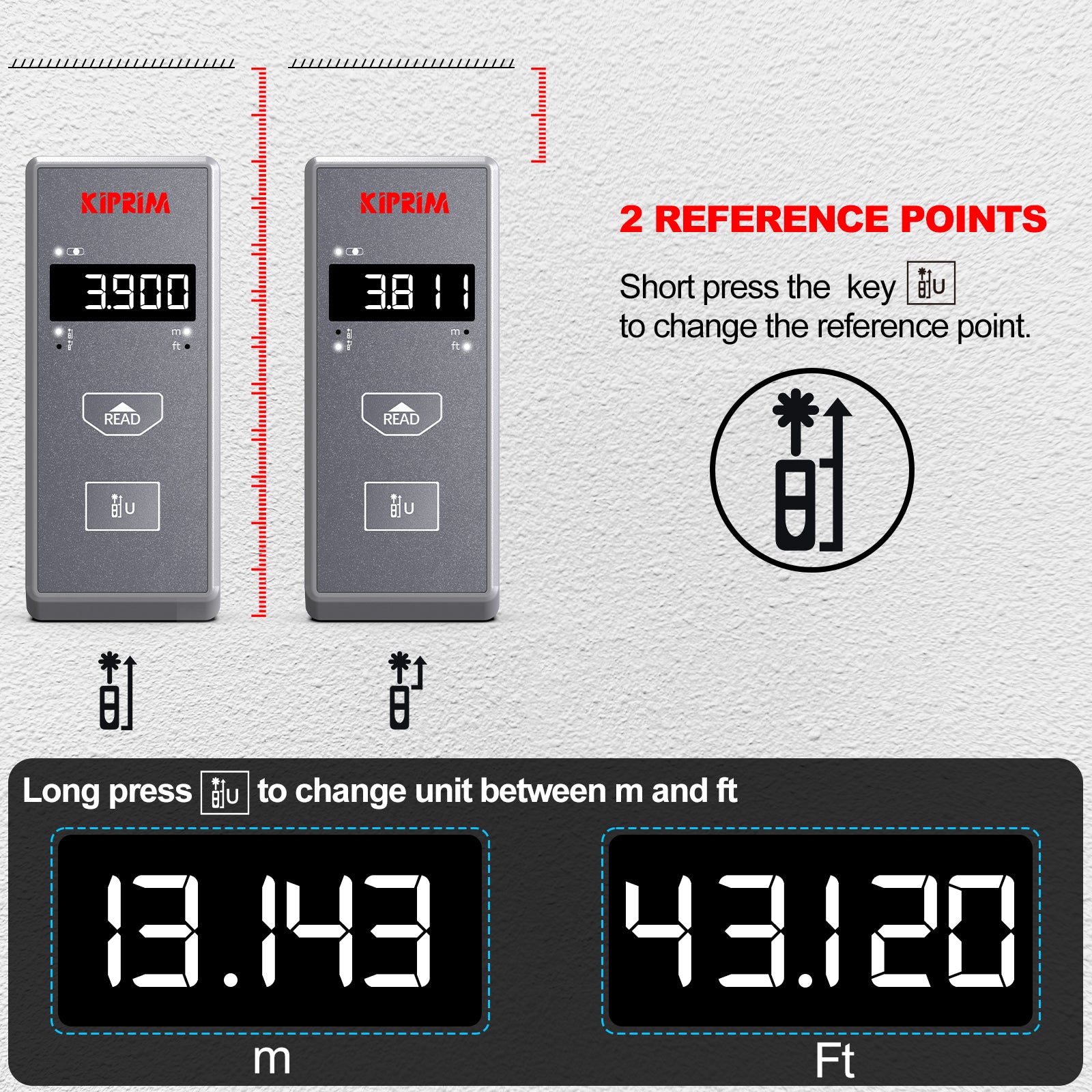 Kiprim LD70M Laser Distance Meter 229 ft Measure 70m