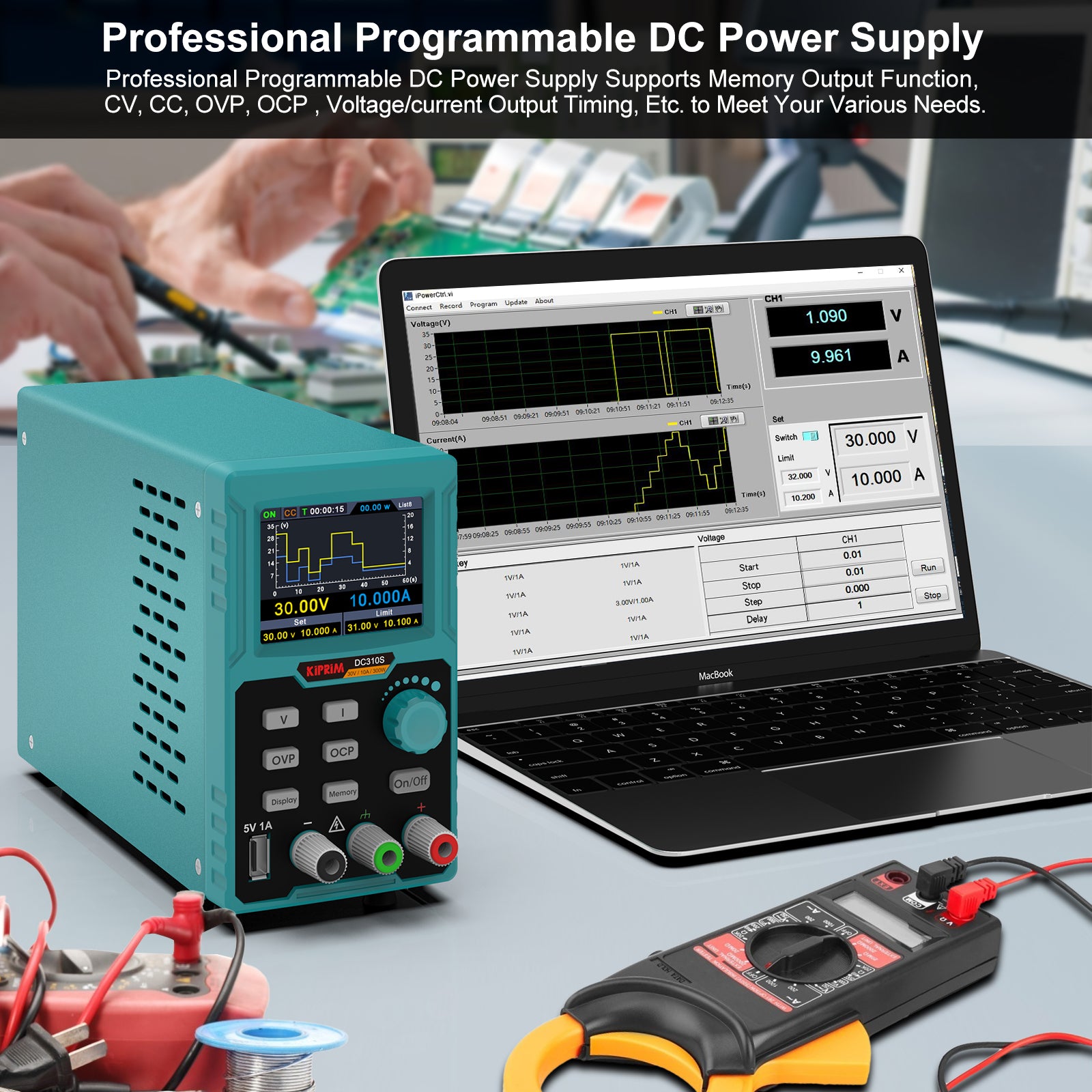 Kiprim DC310S Programmable DC Power Supply (0-30 V 0-10 A) 110V Input