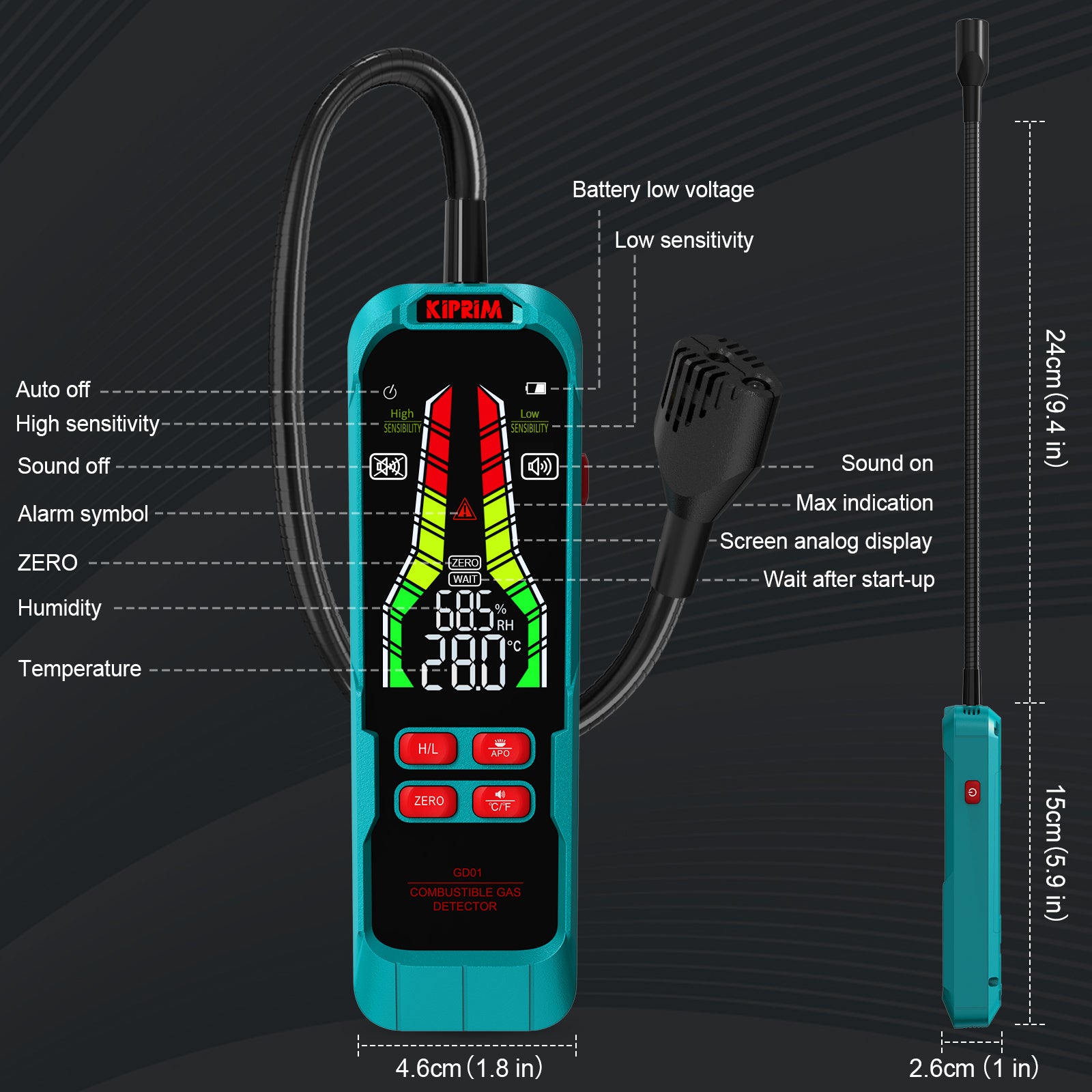Kiprim  GD01 Gas Leak Detector with 9.4-Inch Probe