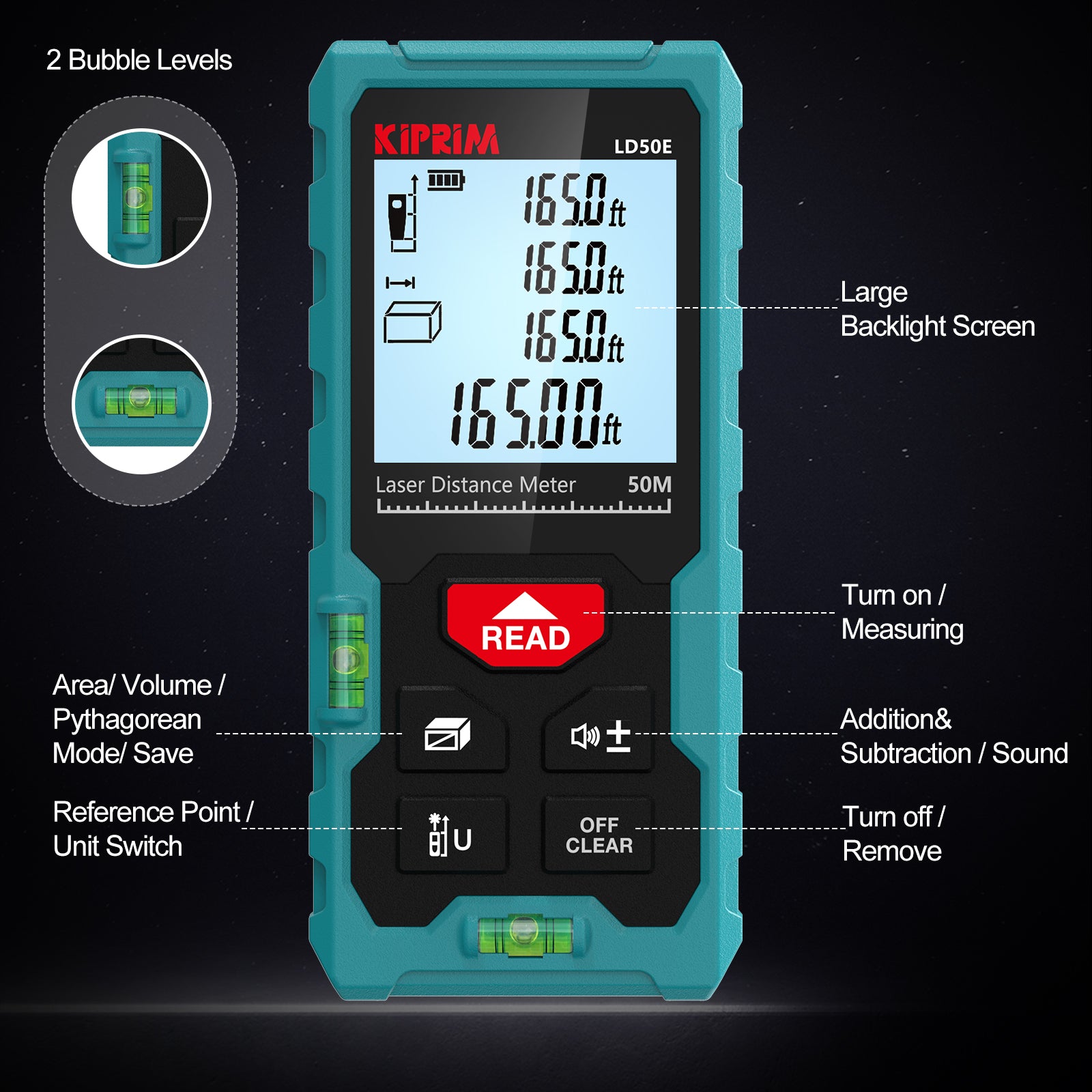 Kiprim LD50E Laser Distance Measure 165ft Kiprim Laser Tape Measure 50M