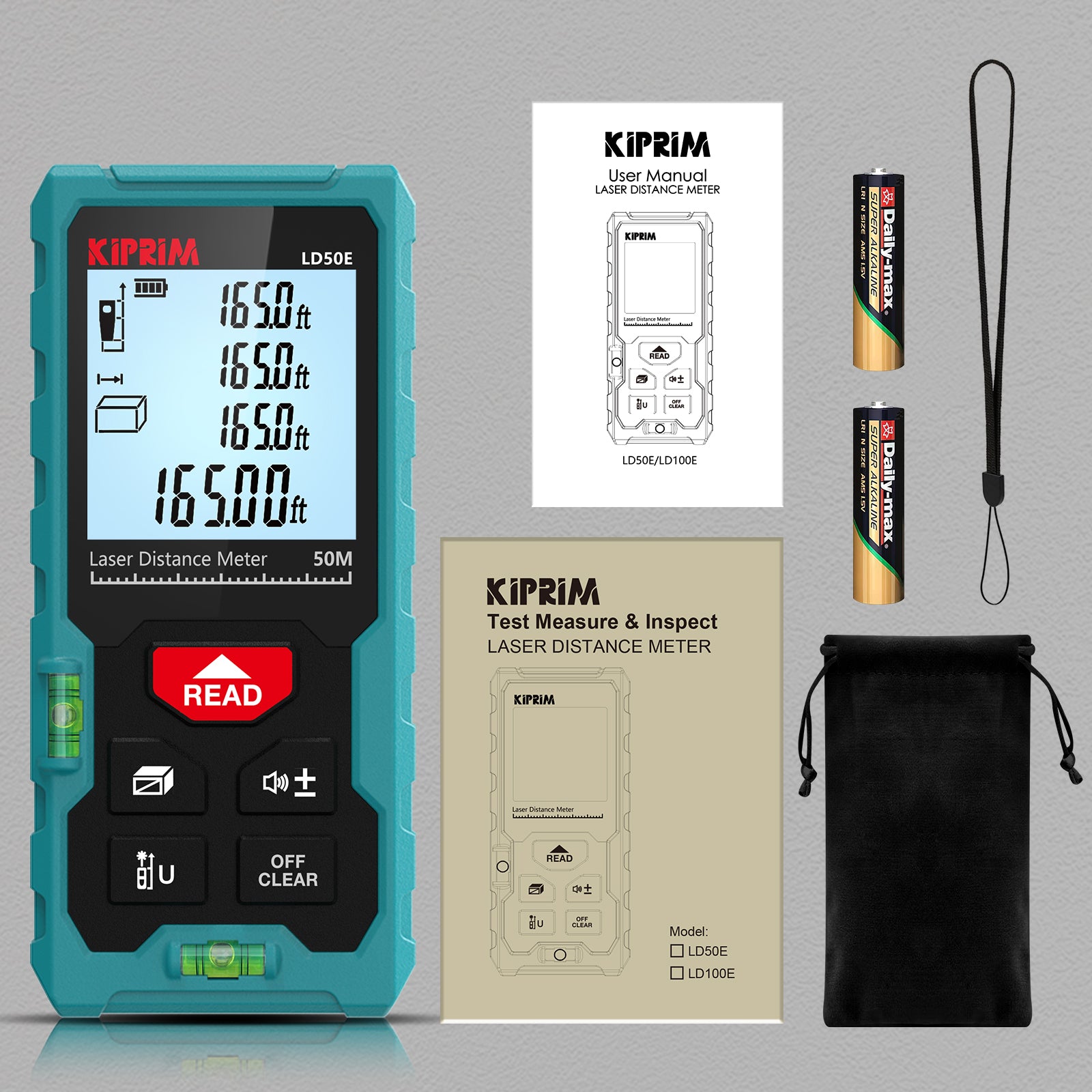 Kiprim LD50E Laser Distance Measure 165ft Kiprim Laser Tape Measure 50M