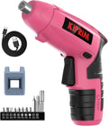 Kiprim ES5 Pink Electric Screwdriver with USB charger, magnetizer, and assorted bits for easy handling.