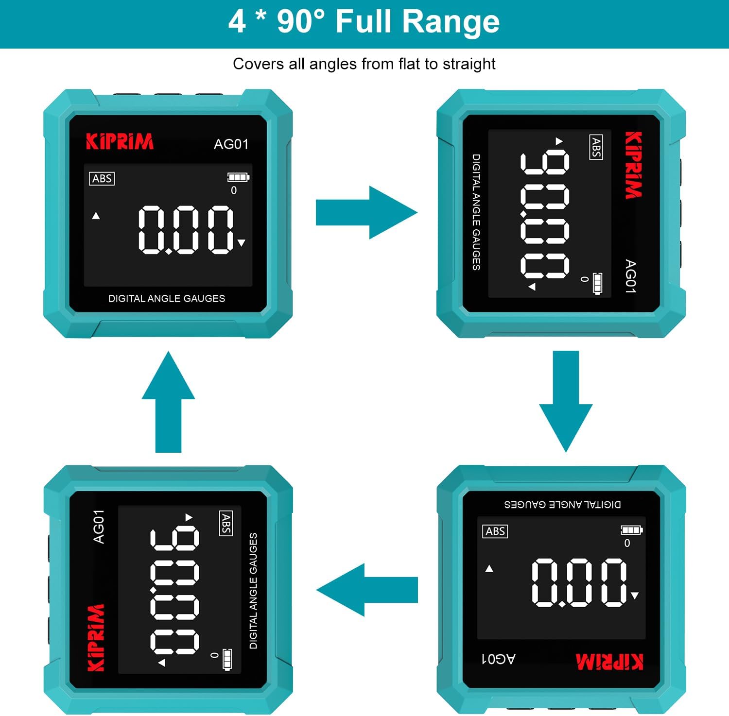 Kiprim AG01 Digital Inclinometer - Digital Level with 3 Sided Magnetic Foot, LCD Backlight, Absolute/Relative Measurement, Ideal for Woodwork, Construction & DIY