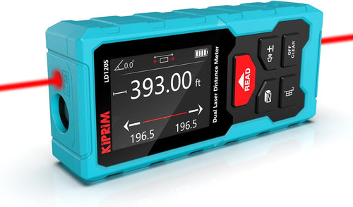 Kiprim 393ft Dual Laser Distance Measuring Tool LD120S, 120m Total Range, Electronic Level, Precise Measurements, and Pythagorean Function - Ideal for Construction, DIY, and Home Renovation