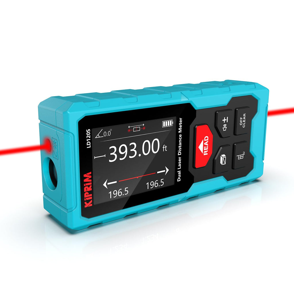 Kiprim 393ft Dual Laser Distance Measuring Tool LD120S, 120m Total Range, Electronic Level, Precise Measurements, and Pythagorean Function - Ideal for Construction, DIY, and Home Renovation