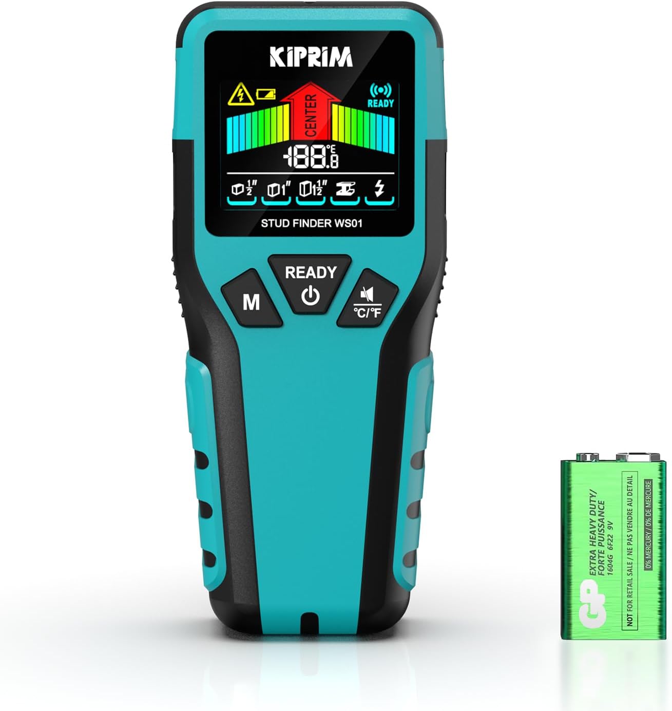 Kiprim Stud Finder Wall Scanner with LCD Display, 5-in-1 Electronic Stud Sensor for Wood, Metal, AC Live Wire Detection, 3 Depth Modes, Beep Warning, Wall Detector Tool WS01