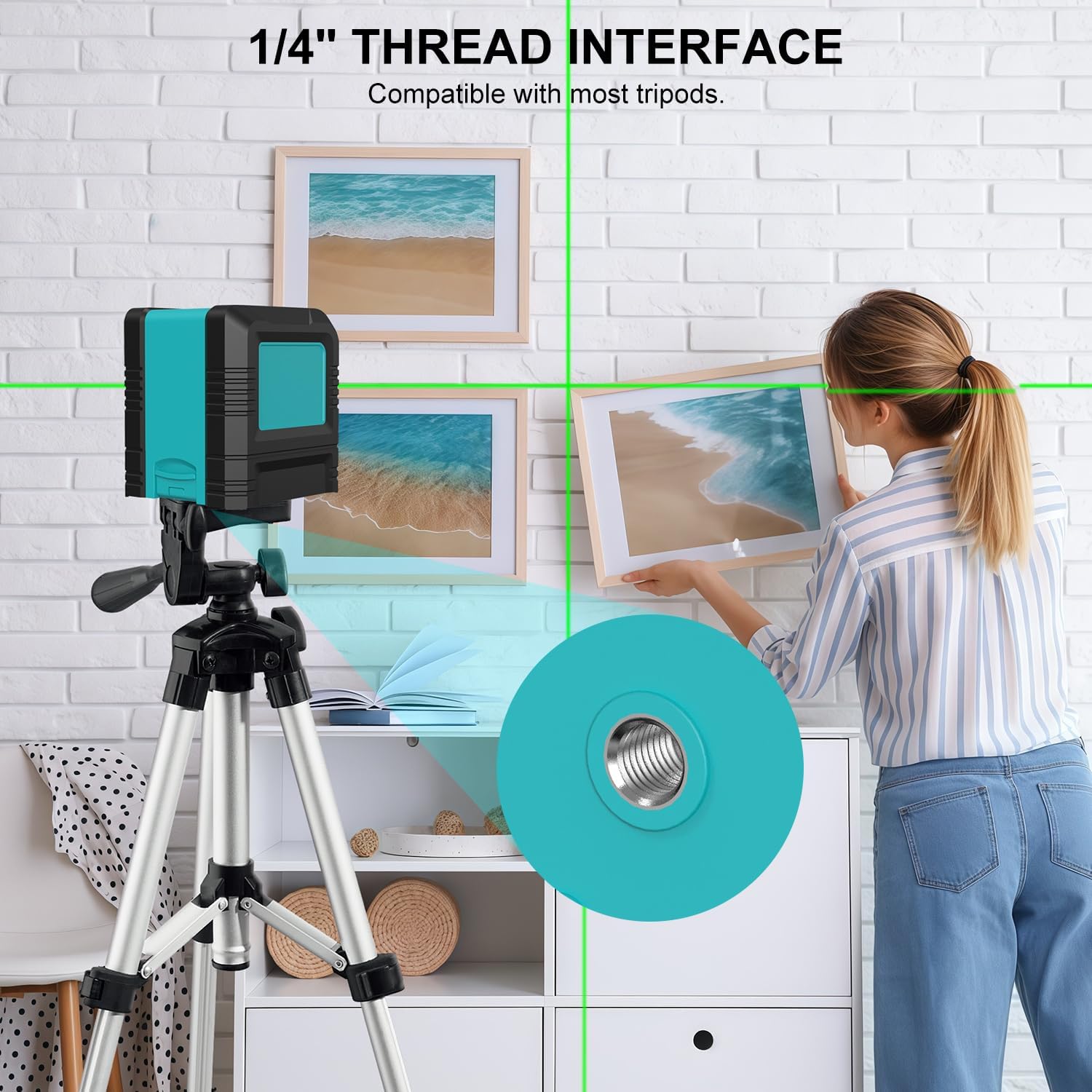 Kiprim Laser Level Self-Leveling Green Beam Horizontal and Vertical Cross-Line Laser for Construction,Picture Hanging,Wall Writing Painting,Home Renovation,Floor Tile, Carrying Pouch, Battery Included