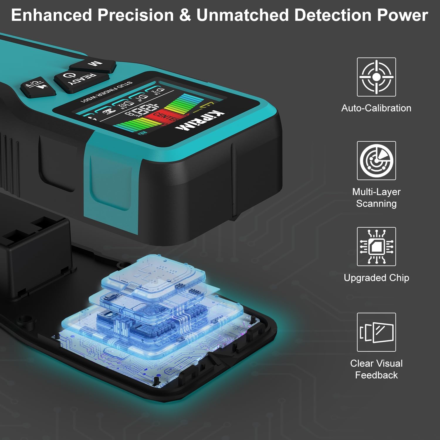Kiprim Stud Finder Wall Scanner with LCD Display, 5-in-1 Electronic Stud Sensor for Wood, Metal, AC Live Wire Detection, 3 Depth Modes, Beep Warning, Wall Detector Tool WS01