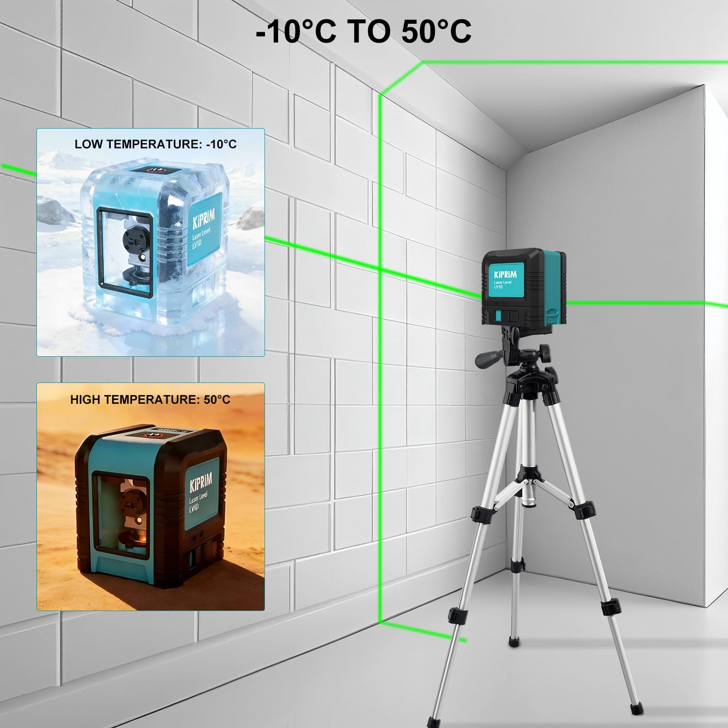 Kiprim Laser Level Self-Leveling Green Beam Horizontal and Vertical Cross-Line Laser for Construction,Picture Hanging,Wall Writing Painting,Home Renovation,Floor Tile, Carrying Pouch, Battery Included