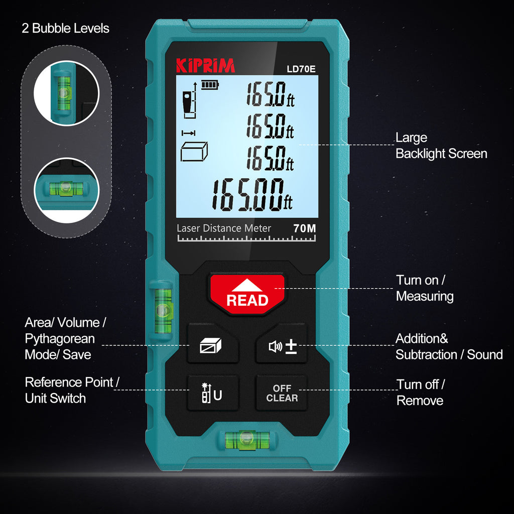 Kiprim LD70E Laser Distance Measure 229ft Laser Tape Measure 70M