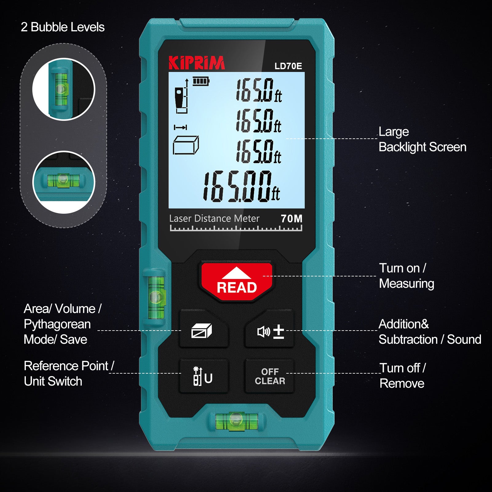 Kiprim LD70E Laser Distance Measure 229ft Laser Tape Measure 70M