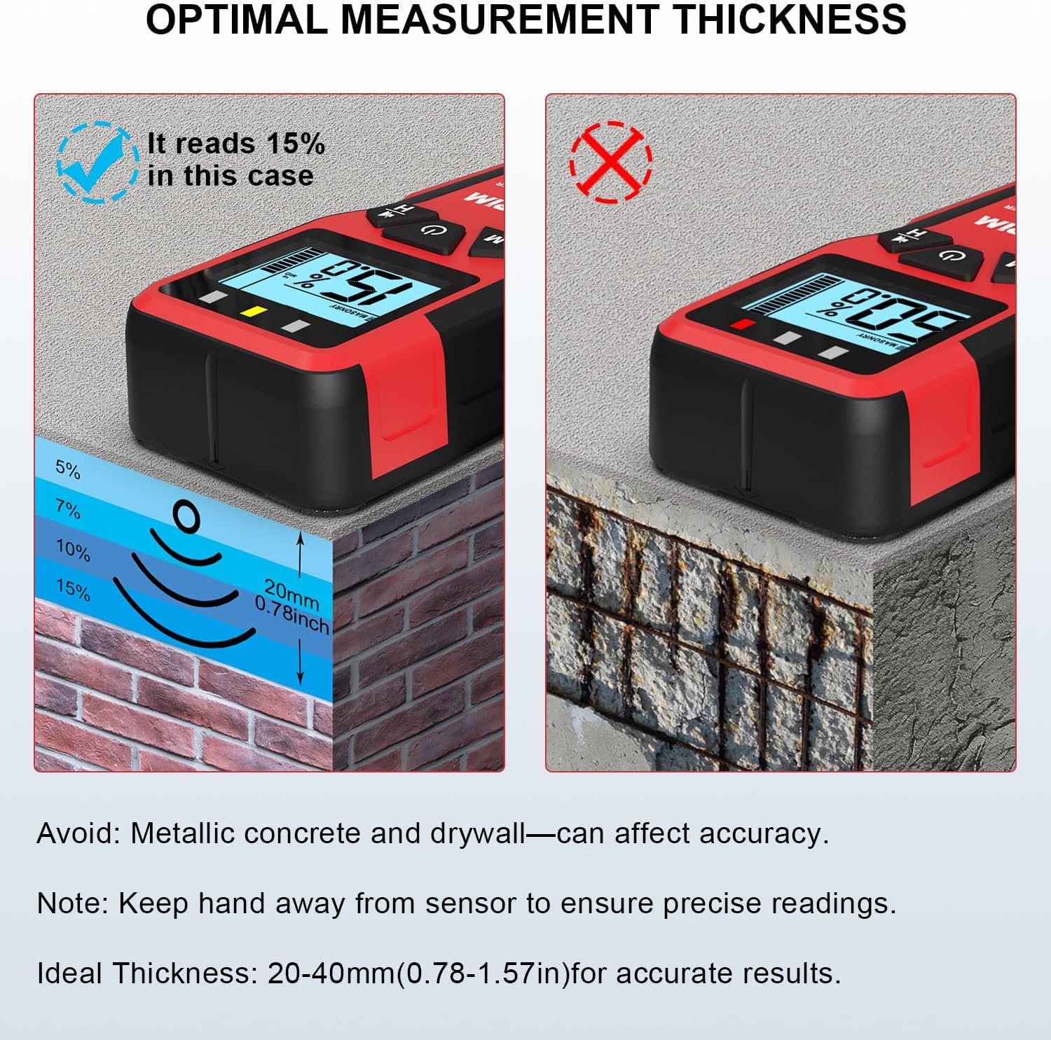 Kiprim WM11 Pinless Moisture Meter for Wood, Walls, Masonry – Accurate Non-Destructive Testing with Audible and Visual Alarm,4 Modes, Data Hold, and Mute Function