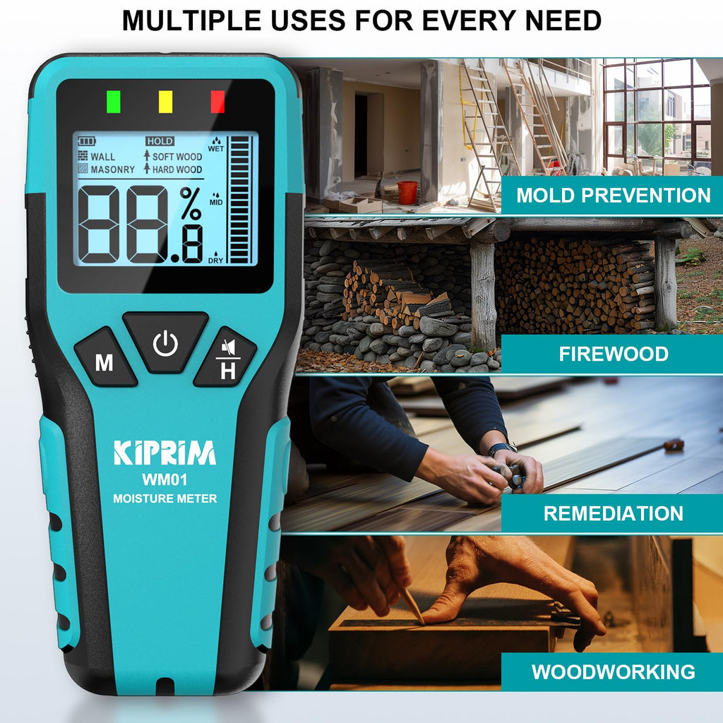 Kiprim® Feuchtigkeitsmesser Pinless WM01 – für Holz, Boden & Wände - Kiprim