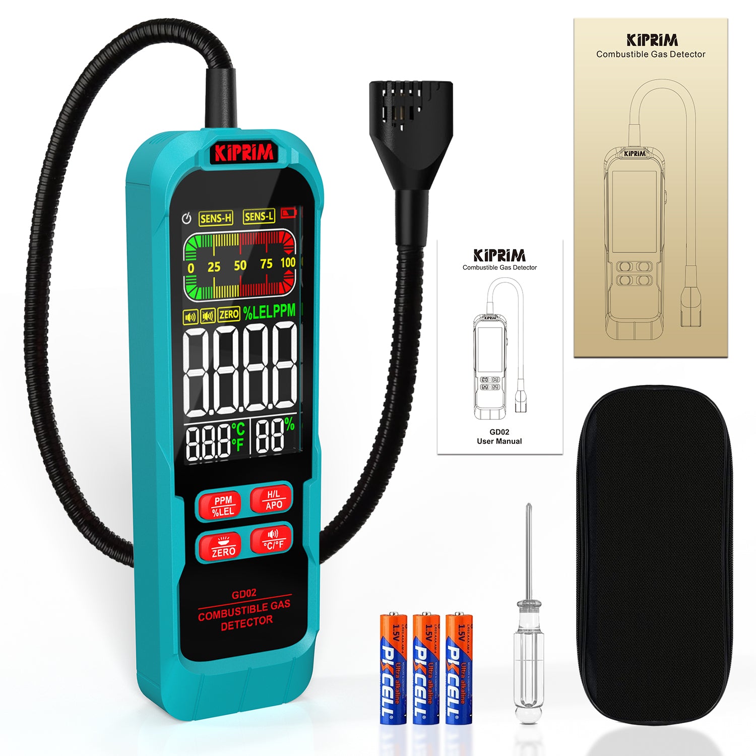 Kiprim GD02 Gas Leak Detector with Extended 15.7-Inch Gooseneck