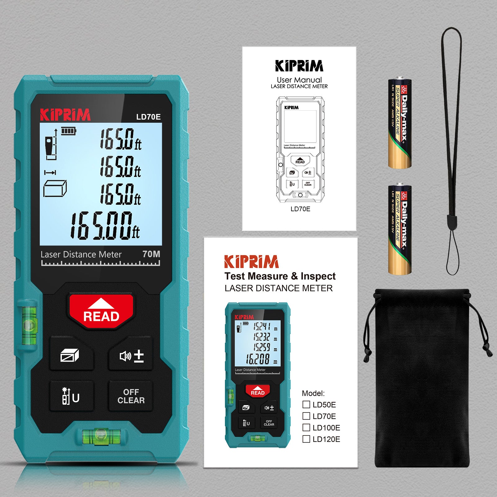 Kiprim LD70E Laser Distance Measure 229ft Laser Tape Measure 70M
