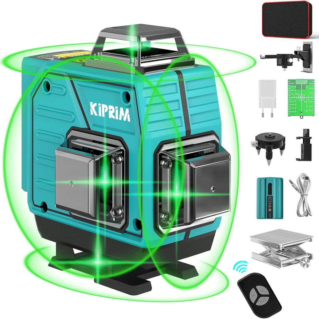 Kiprim LV4D laser level 4x360 Professional 16 Linien 40M with green laser projection and accessories.