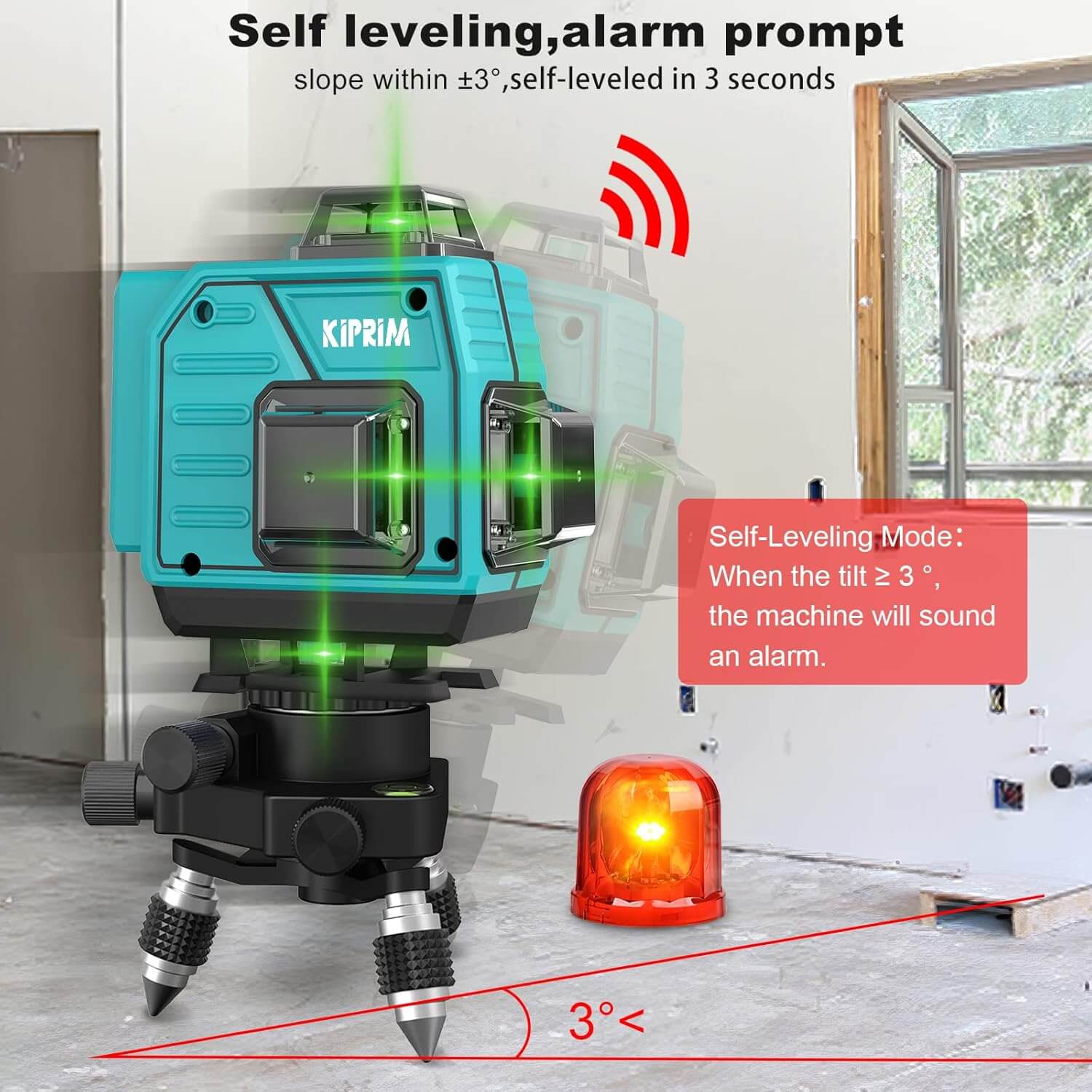 Kiprim LV4D laser level 4x360 Professional 16 Linien 40M self leveling feature with alarm prompt notification